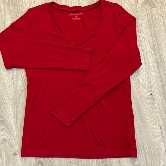 EDDIE BAUER FAVORITES V-NECK LONG SLEEVE TEE SZ L RED - Picture 1 of 8